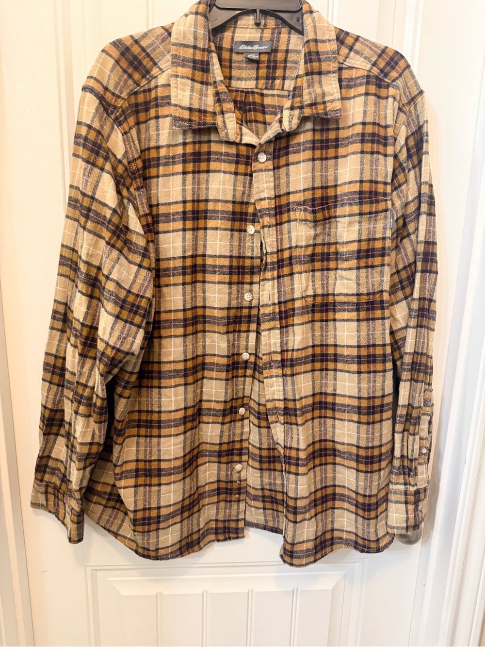 Eddie Bauer Men's Beige Plaid Flannel Shirt
